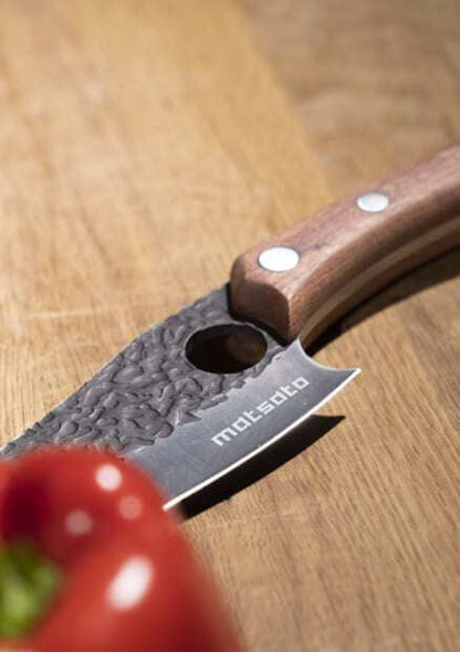 Matsato chef knife close-up in use