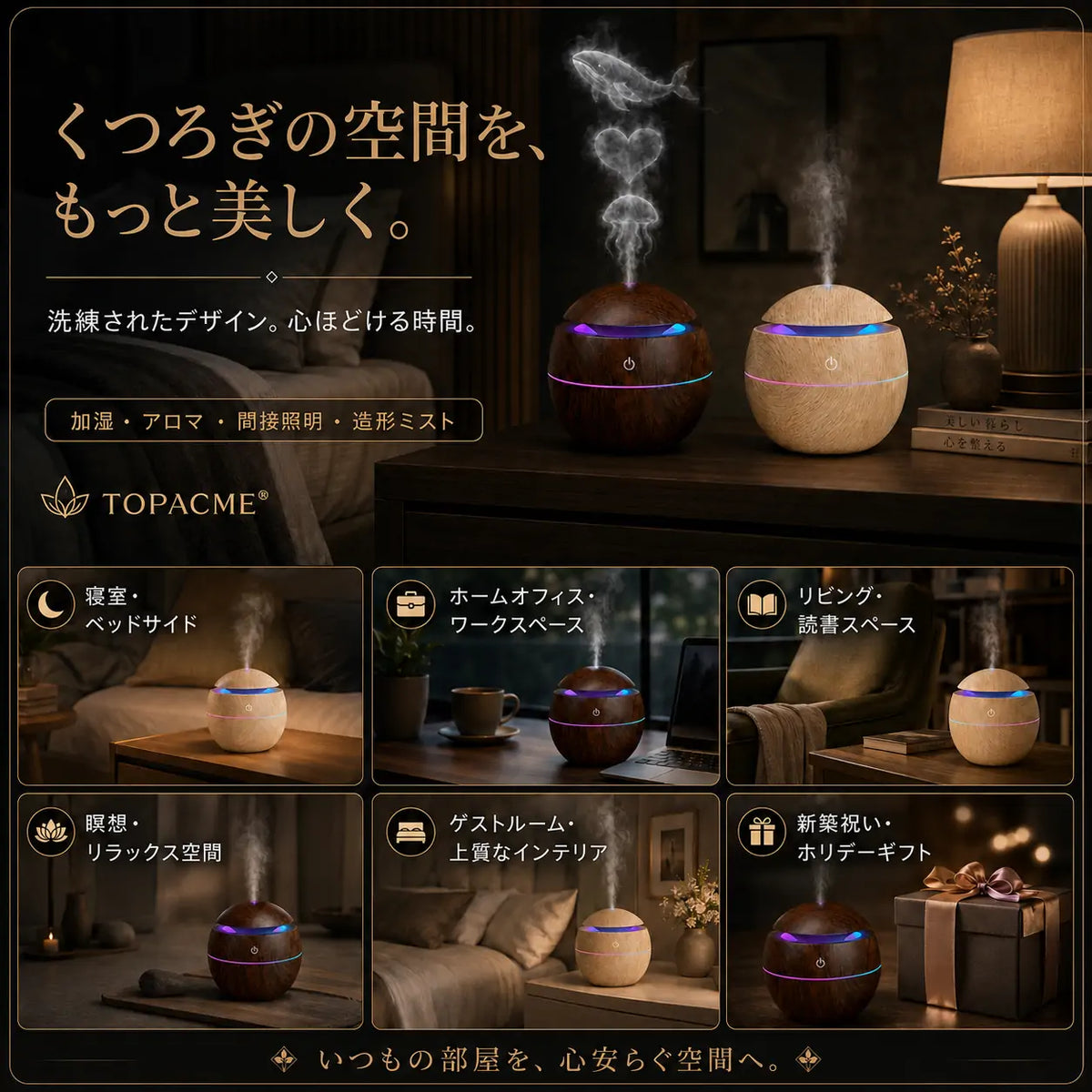 Topacme® 4-in-1 ダイナミックミスト・アロマ加湿器
